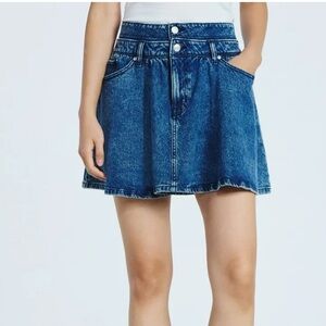 Denim Blue Double Waistband Skirt